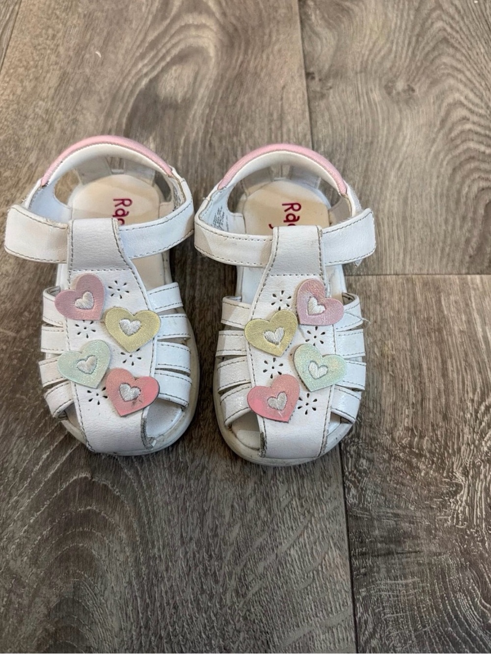 White Kids Sandals with Pastel Heart Details